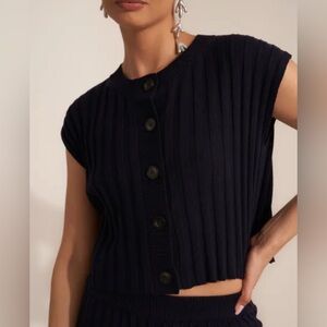 Callahan Short Sleeve Navy Ribbed Knit Cardigan Sz XL